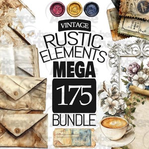 MEGABUNDEL rustieke vintage elementen clipartset - noodlijdend hout, jute, kant voor plakboek, junkjournal en sublimatie