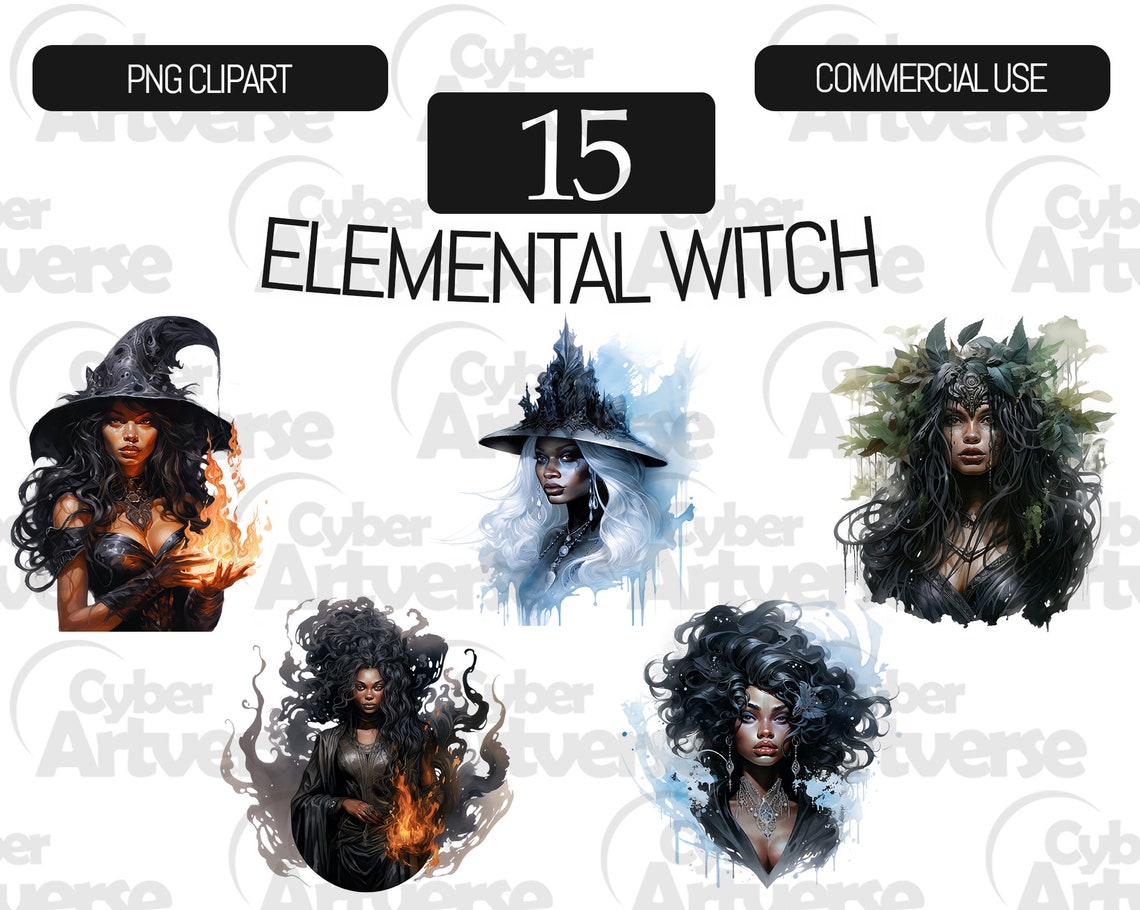 Elemental Witch Clipart Set: Watercolor PNG Bundle (digital Download ...