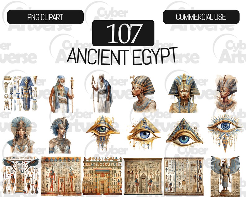 Ancient Egypt Watercolor Clipart Set: Pyramids, Pharaohs (107 PNG Files ...