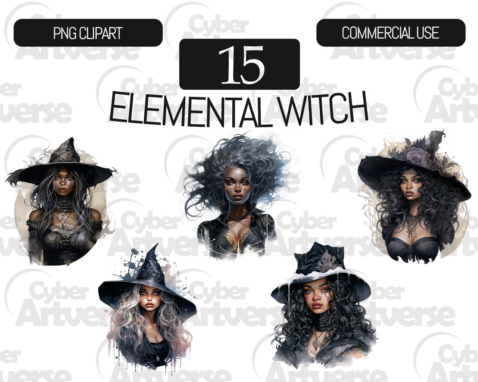 Elemental Witch Clipart Set: Watercolor PNG Bundle (digital Download ...
