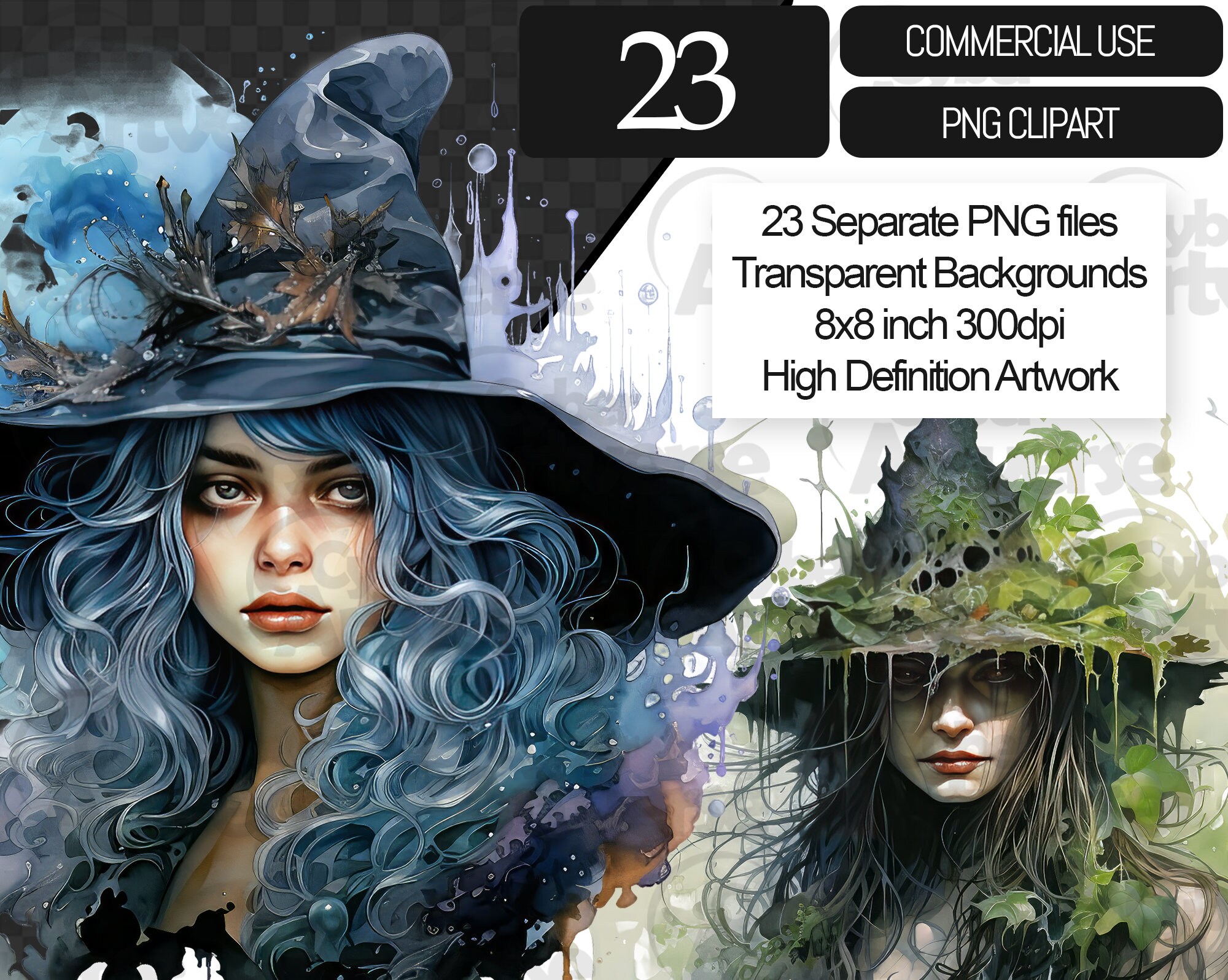 Watercolor Elemental Witch Clipart Set: PNG Bundle (digital Download ...