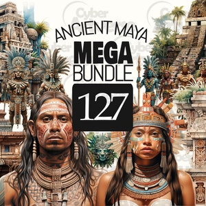 MEGA BUNDLE Set di clipart di acquerelli Maya antichi - Maya, templi Maya, giungla e tribù per scrapbooking, diario spazzatura e lavori di carta