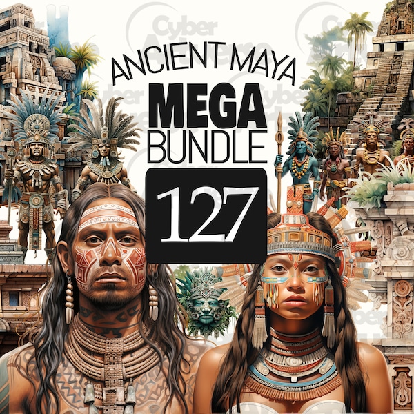 MEGA BUNDLE Ensemble de cliparts aquarelle maya antique - Mayas, temples mayas, jungle et tribus pour le scrapbooking, le journal indésirable et les travaux manuels en papier