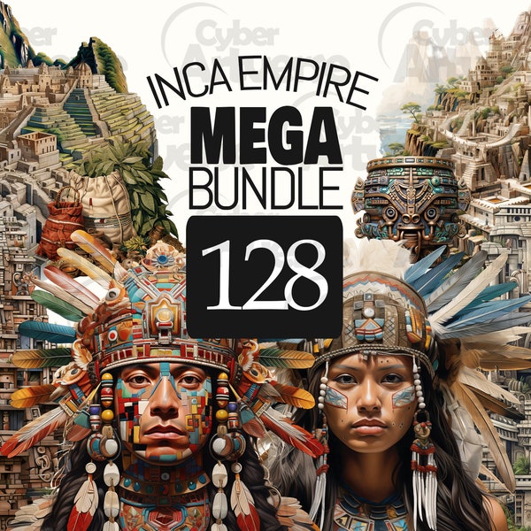 MEGA BUNDLE Inca Empire Watercolor Clipart Set - Incas, Machu Picchu & Colorful Feathers for Scrapbooking, Junk Journal, and Paper Crafts