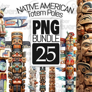 PNG BUNDLE Set di clipart totem nativi americani - Totem animali spirituali, intricati per scrapbooking, junk journaling e artigianato con la carta