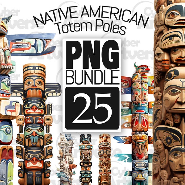 PNG BUNDLE Native American Totems Clipart Set - Spiritual, Intricate, Animal Totem Poles for Scrapbooking, Junk Journaling, and Paper Crafts