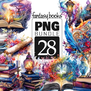 Watercolor Fantasy Books PNG Clipart Bundle: Magical Scrapbook Graphics (Digital Download)