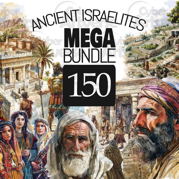 MEGA BUNDLE Ancient Israelites Watercolor Clipart Set - Israel, Egypt to Jerusalem, Hebrew Bible for Scrapbook, Junk Journal and Sublimation
