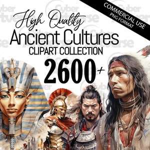 Collezione di clipart di civiltà antiche - Egitto, Giappone, America nativa, Roma, Cina / Sublimazione, album, diario spazzatura / Pacchetto PNG