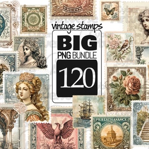 PNG vintage Timbres-poste Clipart BIG Bundle - Timbres anciens, classiques, charmants pour Scrapbook, Junk Journal, Paper Crafts