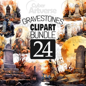 Grafstenen aquarel Halloween clipart set - grafstenen, graven, uilen, begraafplaats voor sublimatie, plakboek, junk journal en papierambachten