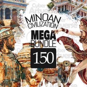 Paquete de imágenes prediseñadas de la civilización minoica: antigua Creta, mitología griega, arte del Egeo para álbumes de recortes, revistas basura y sublimación