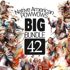 GROTE BUNDEL Native American Dances & Powwows Clipart Set - Kleurrijke traditionele evenementen voor scrapbooking, junk journaling en papierambachten