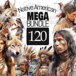 MEGA BUNDLE Native American Aquarell Clipart Set - Belastbar & vielfältig Kultur für Scrapbooking, Junk Journaling und Papierhandwerk