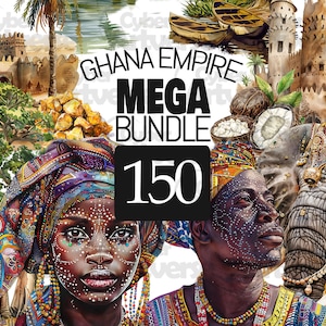 MEGA BUNDEL Ghana Empire Clipart Set - West-Afrika, Goudhandel, Sahelcultuur voor Scrapbook, Junk Journal en Sublimatie