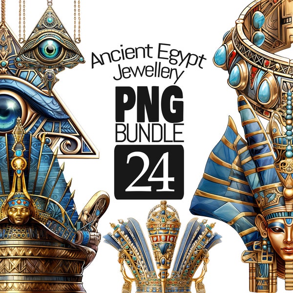 PNG BUNDLE Ancient Egyptian Jewellery Watercolor Clipart Set - Bracelets, Amulets & More for Scrapbooking, Junk Journaling, and Paper Crafts
