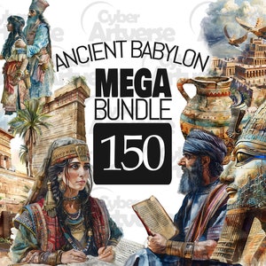 MEGA BUNDLE Ancient Babylon Watercolor Clipart Set - Babylonian Civilization and Culture for Scrapbooking, Junk Journaling, and Paper Crafts