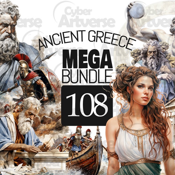 MEGA BUNDLE Ancient Greece Watercolor Clipart Set - Spartans, Athens, Battles & Olymypics  for Scrapbook, Junk Journal and Sublimation