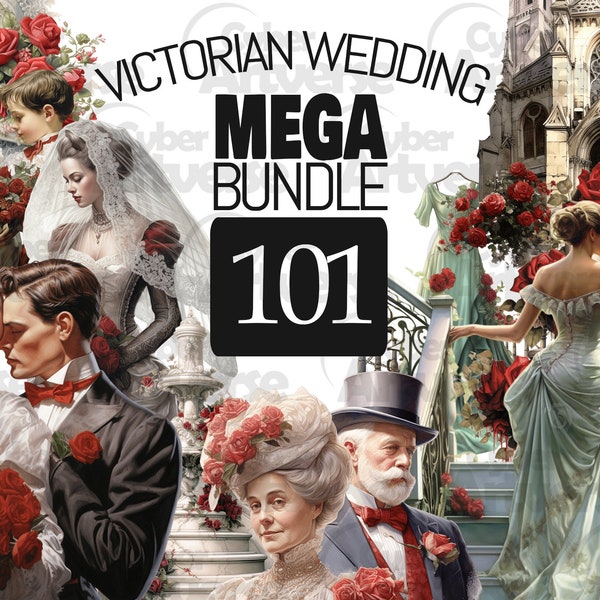 MEGA BUNDLE Victorian Wedding Rose Watercolor Clipart Set - Victorian Elegance & Flowers Scrapbooking, Junk Journaling, and Paper Crafts