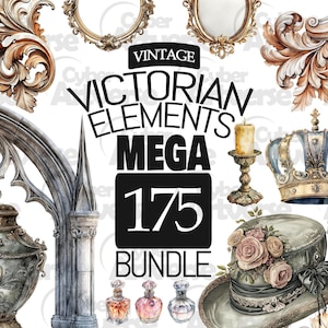 Conjunto de imágenes prediseñadas con ilustraciones de la época victoriana MEGA BUNDLE: diseños vintage con patrones ornamentados y encanto romántico para álbumes de recortes, diarios basura y sublimación