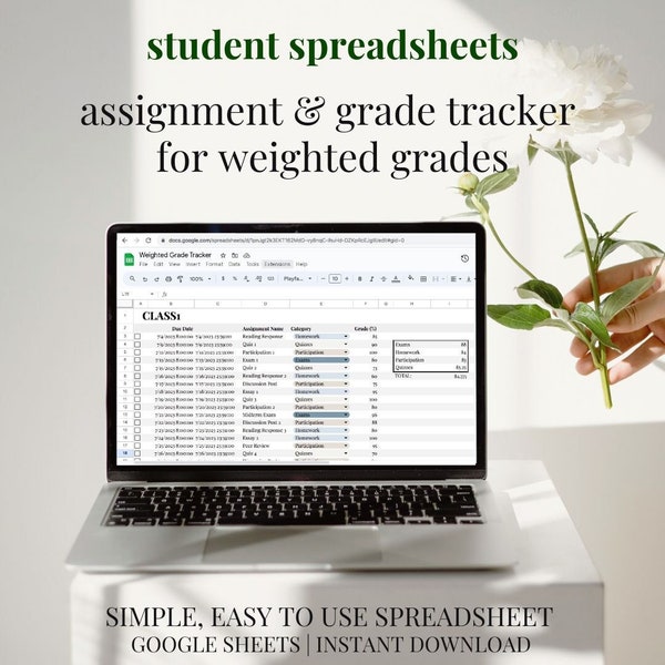 Student Grade Tracker | weighted grade tracker | ability to link to Google Calendar