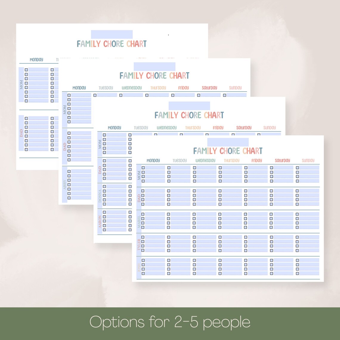 Family Chore Chart Printable, Weekly Chore Chart, Instant Download ...