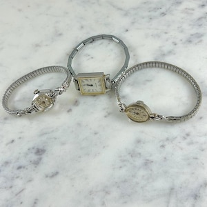 Vintage Silver Tone Ladies Watches – Dainty Art Deco Wristwatches – Classic 1950s-1960s Cocktail Watch - Watches for Women, Gift Watches