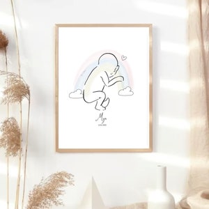 Digital download, minimalist drawing, baby, birth, gift, souvenir, personalized poster, baby painting, rainbow baby