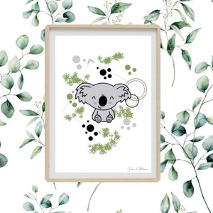 Digital download, koala drawing, koala illustration, koala poster, animals, children&#39;s painting, wall decoration, gift
