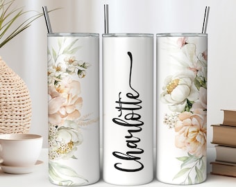 Bicchiere floreale personalizzato: nome personalizzato, acciaio inossidabile da 20 once