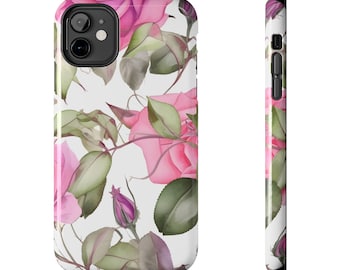 Funda resistente para teléfono con diseño floral rosa: policarbonato resistente a impactos