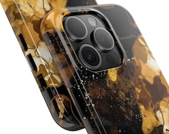 Abstract Gold Art Tough Phone Case: Impact Resistant, Wireless Charging