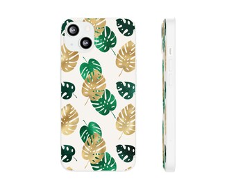 Tropical Leaves Flexi Phone Case: Green & Gold Leaf Design