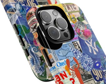 Custodia resistente per iPhone con collage retrò anni '90, protezione in stile vintage