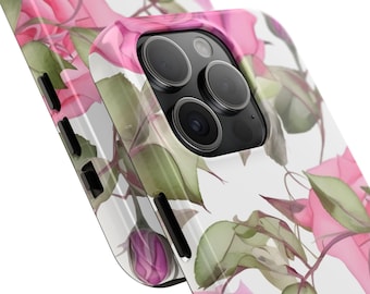 Funda resistente para teléfono con diseño floral rosa: policarbonato resistente a impactos