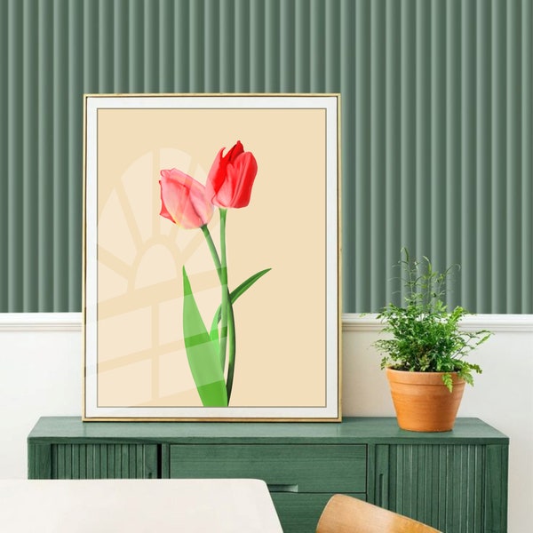 Tulips Painting High Quality Digital Art, Red Tulip Spring Wall Art, Tulips Digital Print, Flower Wall Art, Digital Download, Natural Decor
