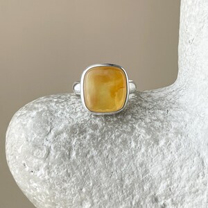 Large sterling ring with square amber, size 7