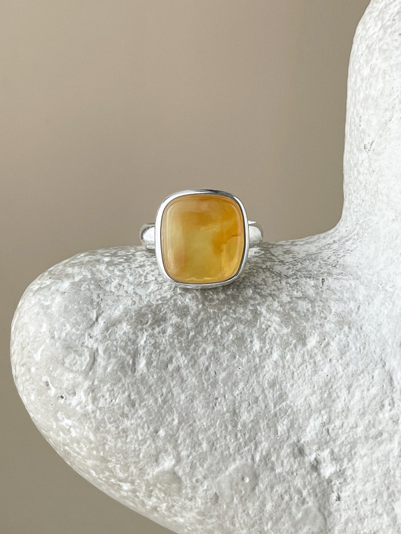 Large sterling ring with square amber, size 7