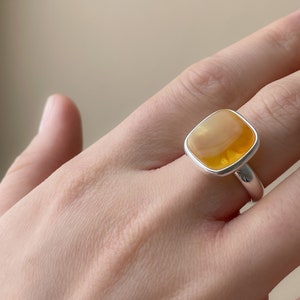 Large sterling ring with square amber, size 7