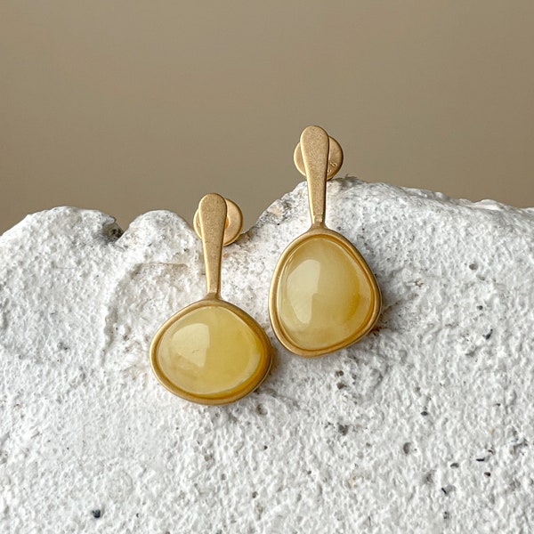 Amber Mismatched Earrings, Stud Earrings, Gold Plated Silver Earrings, Lightweight Earrings, Everyday Earrings