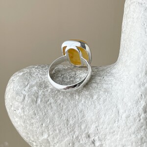 Large sterling ring with square amber, size 7