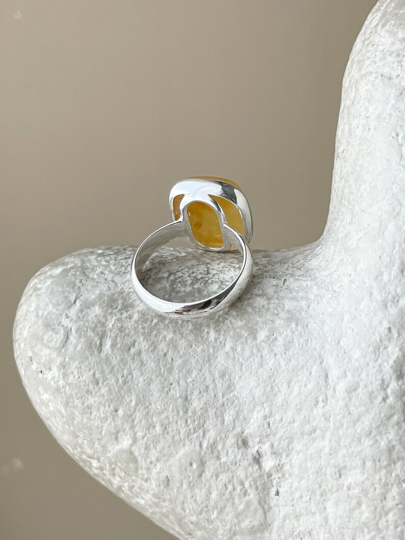 Large sterling ring with square amber, size 7