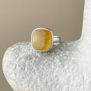 Large sterling ring with square amber, size 7