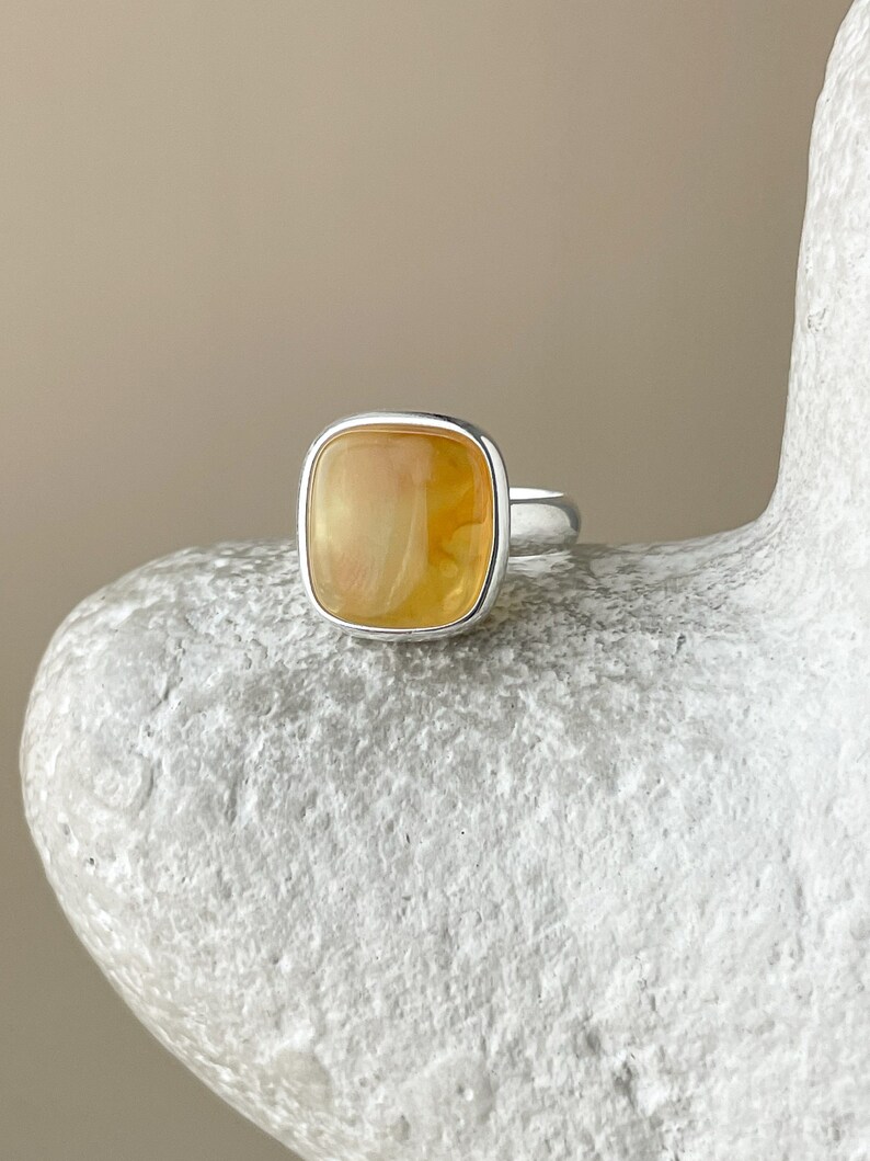 Large sterling ring with square amber, size 7