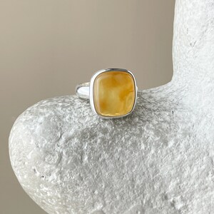 Large sterling ring with square amber, size 7