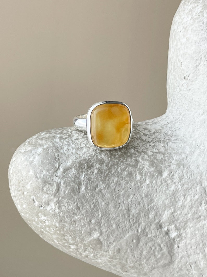 Large sterling ring with square amber, size 7