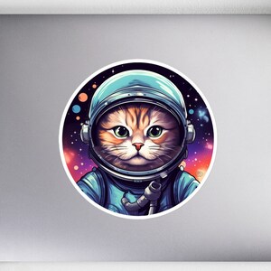 Cat Astronaut Sticker | Space Cat Vinyl Decal | Cute Galaxy Kitty Sticker | Sci-Fi Laptop & Water Bottle Sticker