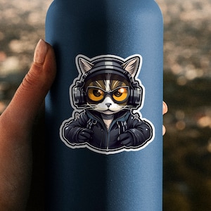 DJ Katze mit Kopfhörer und Sonnenbrille Aufkleber - Cooler Vinylaufkleber für Laptops, Wasserflaschen, Tagebücher und Katzenliebhaber