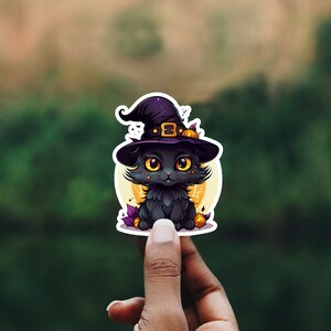 Witch Cat Decal, Cute Halloween Cat Sticker, Magic Occult, Vinyl Decal, Car Decal, Laptop Decal