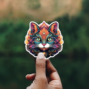 Bright Cat Sticker, Spiritual Gifts, Boho Cat, Vinyl Sticker, Journaling, Scrapbooking, Hydroflask Sticker, Cat